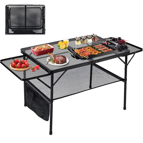 Unbranded 4.4 ft. Folding Grill Table, Portable Camping Table with Extension Board Outdoor Grill Cart Camping, Picnic, Beach, BBQ