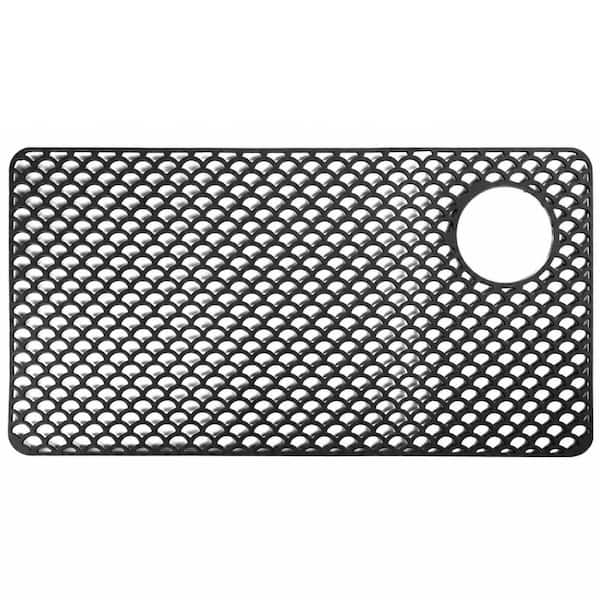 28.4 in. x 15 in. Black Silicone Sink Protector Mat with Right Side Top Drain Hole, Heat Resistant