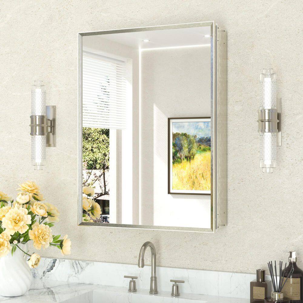 24 in. W x 32 in. H Rectangular Aluminum Medicine Cabinet with Mirror in Brushed Nickel price history on PriceWatchPro