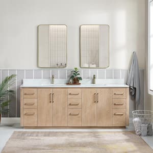 San 84 in.W x 22 in.D x 33.8 in.H Double Sink Bath Vanity in Washed Ash Grey with White Composite Stone Top