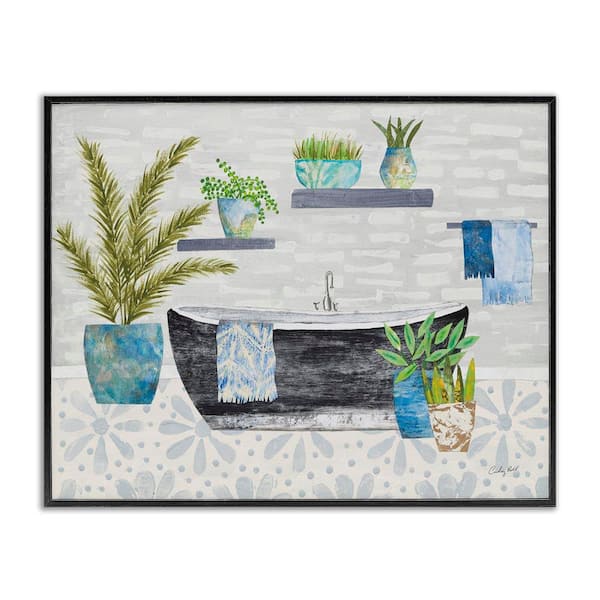 Stupell Industries Botanical Bath & Rustic Plants by Courtney Prahl Black Framed Architecture Giclee Art Print 16 in. x 20 in.