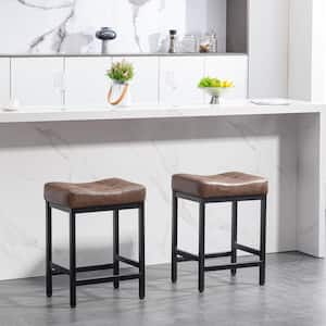 Peel Modern 24 in. Counter Height Faux Leather Brown Bar Stools for Kitchen Set of 2
