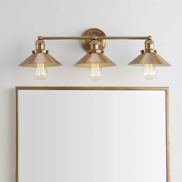 JONATHAN Y August 26.5 in. 3-Light Metal Brass Gold Vanity Light