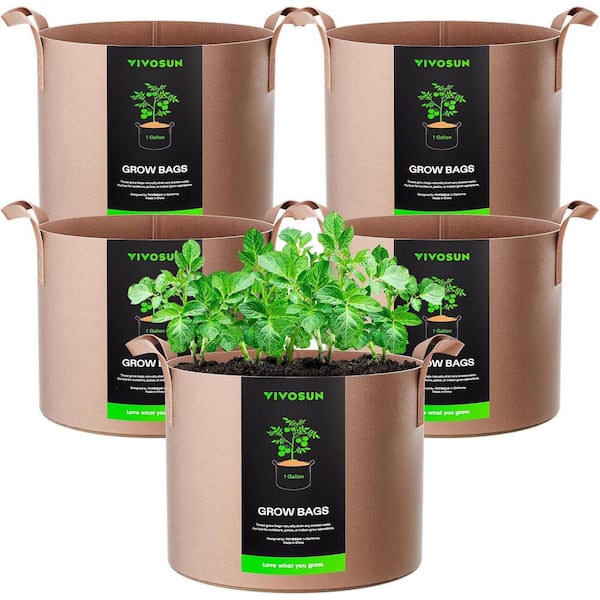 VIVOSUN 1 Gal. Brown Fabric Nonwoven Plant Grow Bags with Handles (5-Pack)