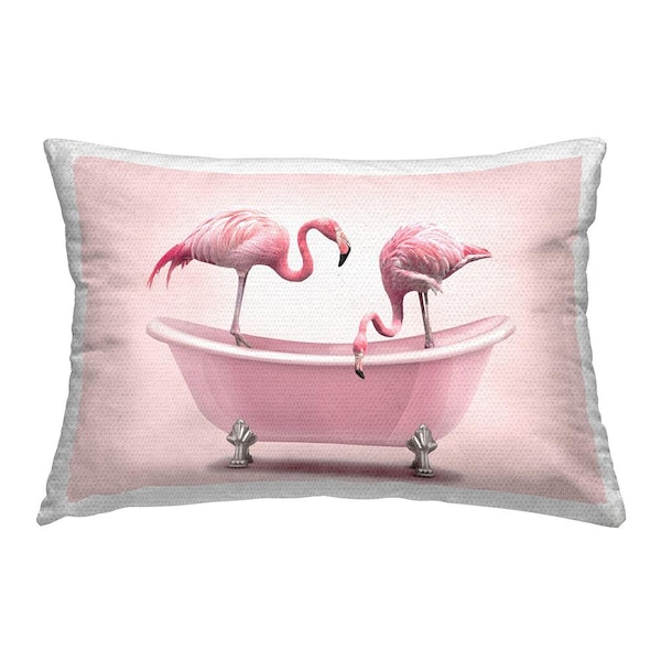 Pink Flamingo Bath Pink Rectangular Outdoor Throw Pillow