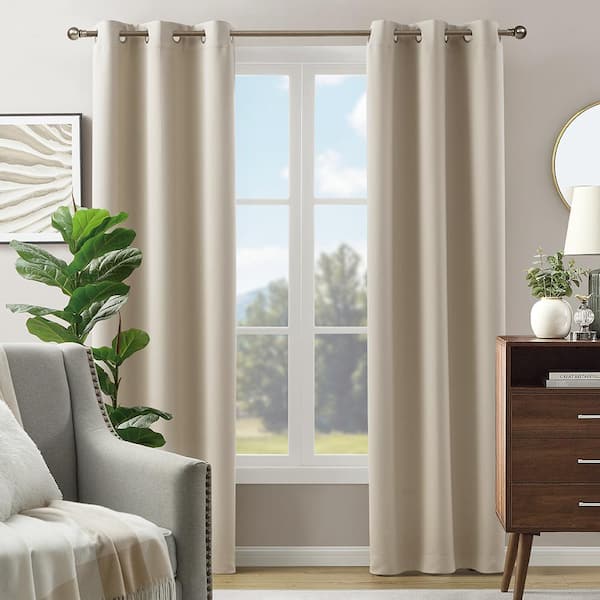 LiGHTSOUT with EnerShield Technology Alona Natural 38 in. W x 95 in. L Grommet Blackout Curtains (Single Panel)
