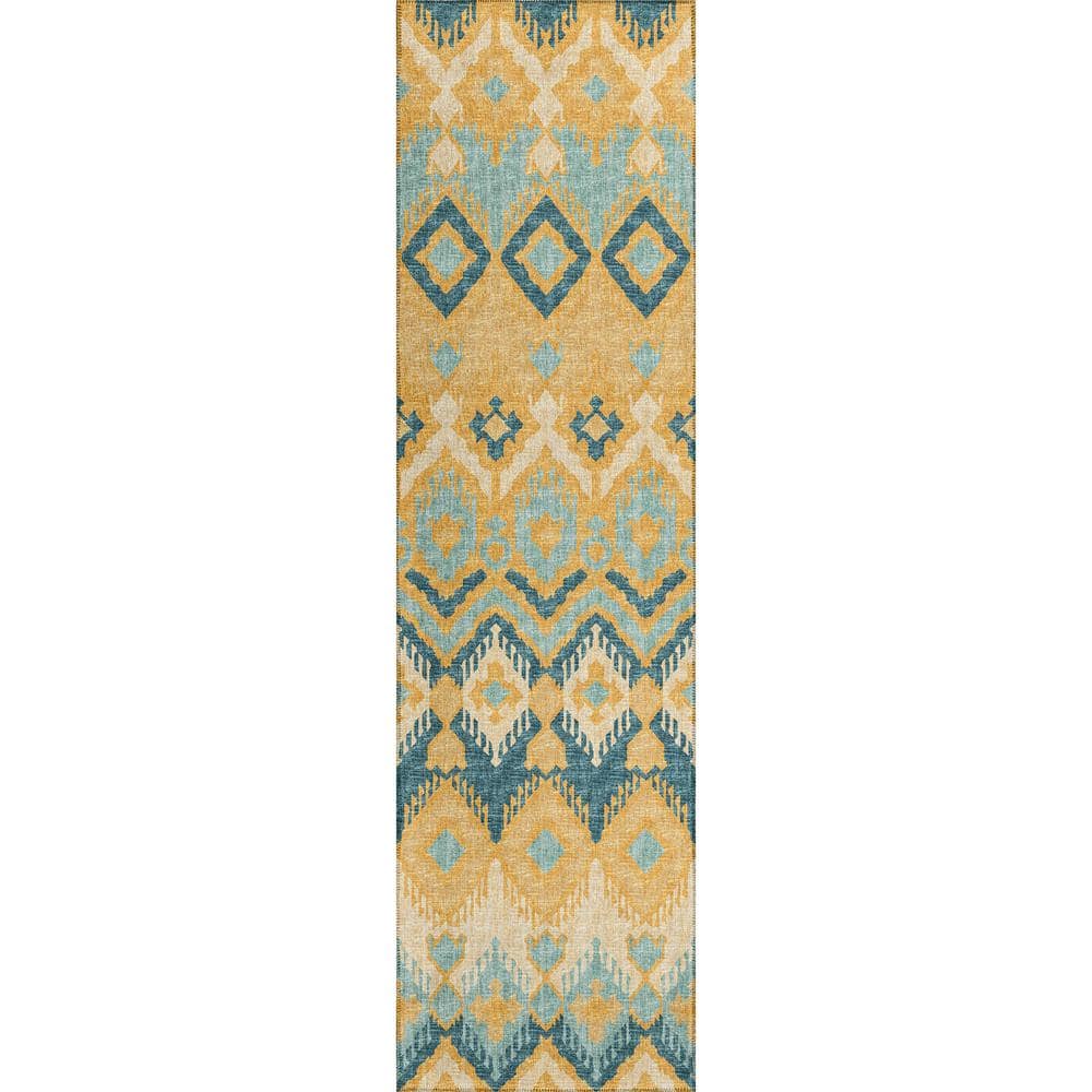 Yuma Yellow 2 ft. 3 in. x 7 ft. 6 in. Geometric Indoor/Outdoor Washable Are