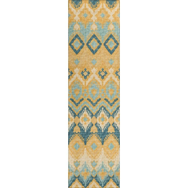 Addison Rugs Yuma Yellow 2 ft. 3 in. x 7 ft. 6 in. Geometric Indoor/Outdoor Washable Area Rug