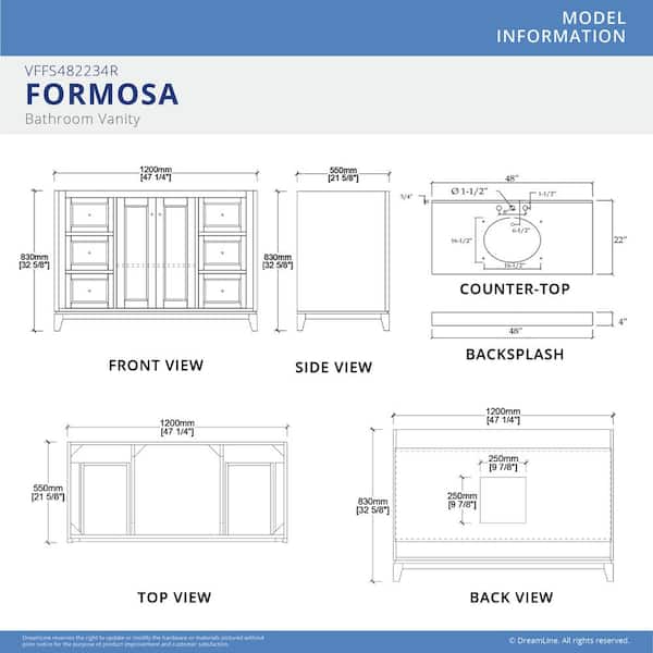 Formosa 48 in. W x 22 in. D x 34 in . H Modern Console Vanity with Oval Undermount Sink - White with White Top