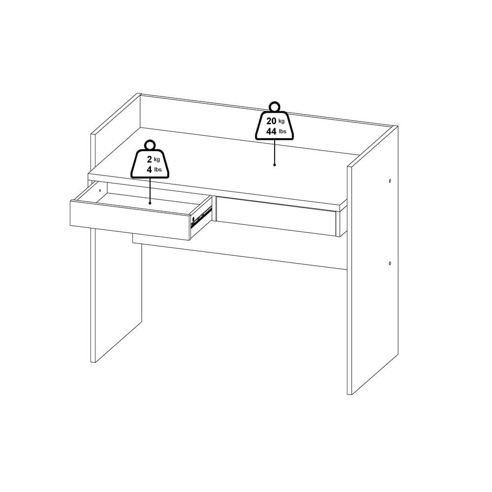 Compact White and Hickory Wood Writing Desk with Drawers