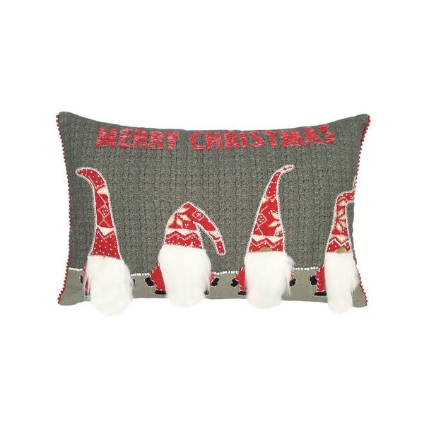 MOD LIFESTYLES 14 in. x 22 in. Merry Christmas Gnomes Pillow, Gray
