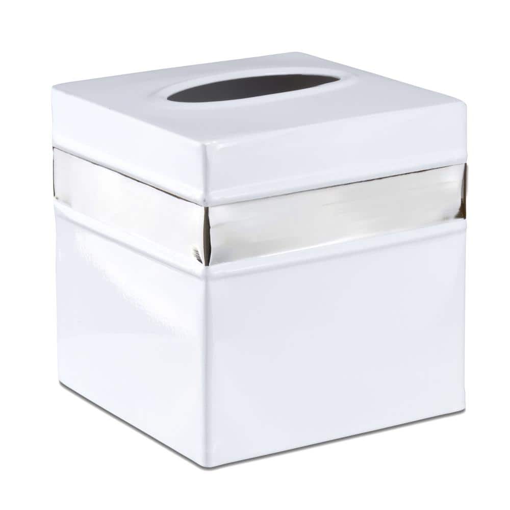 Faux Leather Fabric Tissue Box Cover in Silver with Zip Fastening Stylish Décor