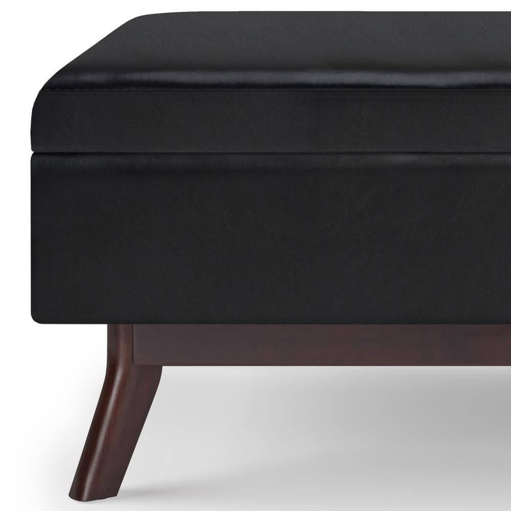 Owen 36" Midnight Black Faux Leather Storage Ottoman Coffee Table