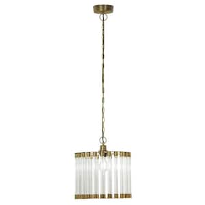 Monroe 1-Light Gold Hanging Chandelier with Glass and Metal Drum Shade
