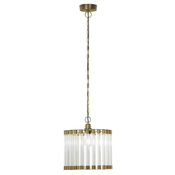 River of Goods Monroe 1-Light Gold Hanging Chandelier with Glass and Metal Drum Shade