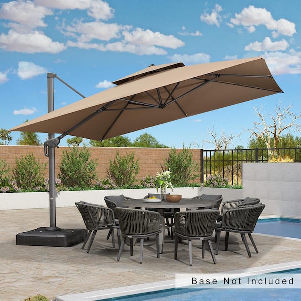 PURPLE LEAF 12 ft. Square Double Top Outdoor Aluminum 360° Rotation Cantilever Patio Umbrella in Taupe