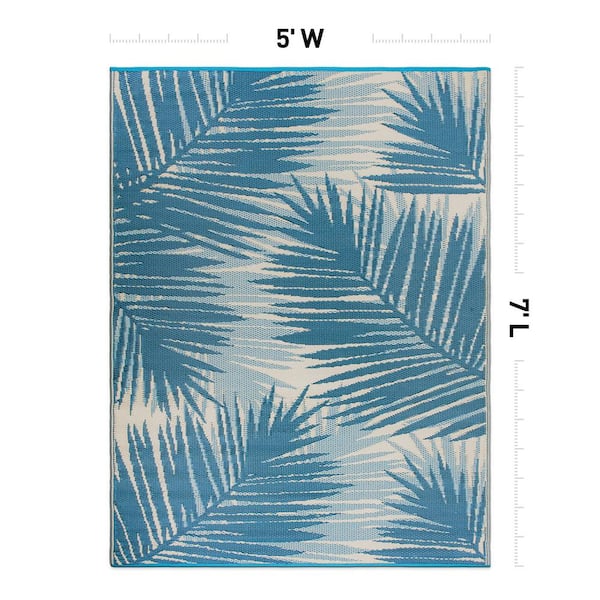World Rug Gallery Hawaii Blue 5 ft. x 7 ft. Tropical Floral
