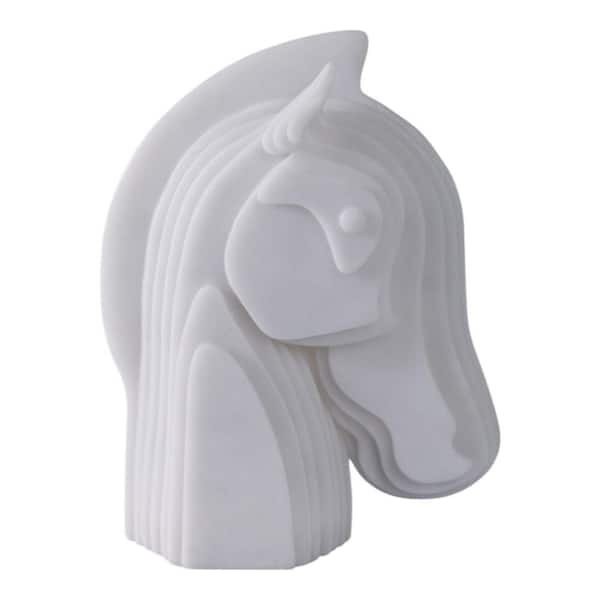 Liv & Skye White 9.5 in. x 12 in. Resin Layered Modern Horse Head Sculpture