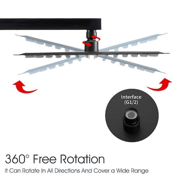 1-Spray Patterns 16 in. Single Wall Mount and Ceiling Mount Square Rain Fixed Shower Head in Matte Black