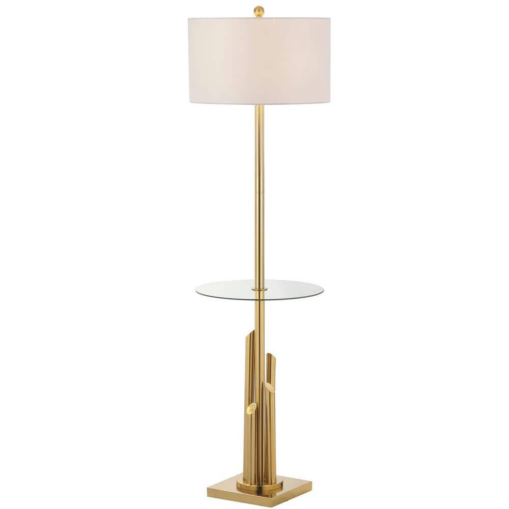 Ambrosio 61" Gold and White Floor Lamp with Glass Table