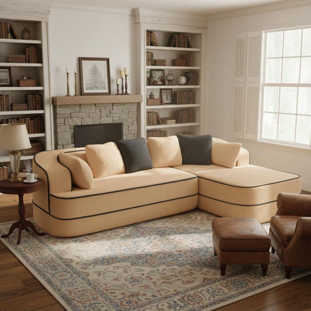 CRDY 106 in. Curved Arms 2-piece Teddy Velvet Fabric L-Shaped with Deep Cushions Sectional Sofa in. Caramel Brown