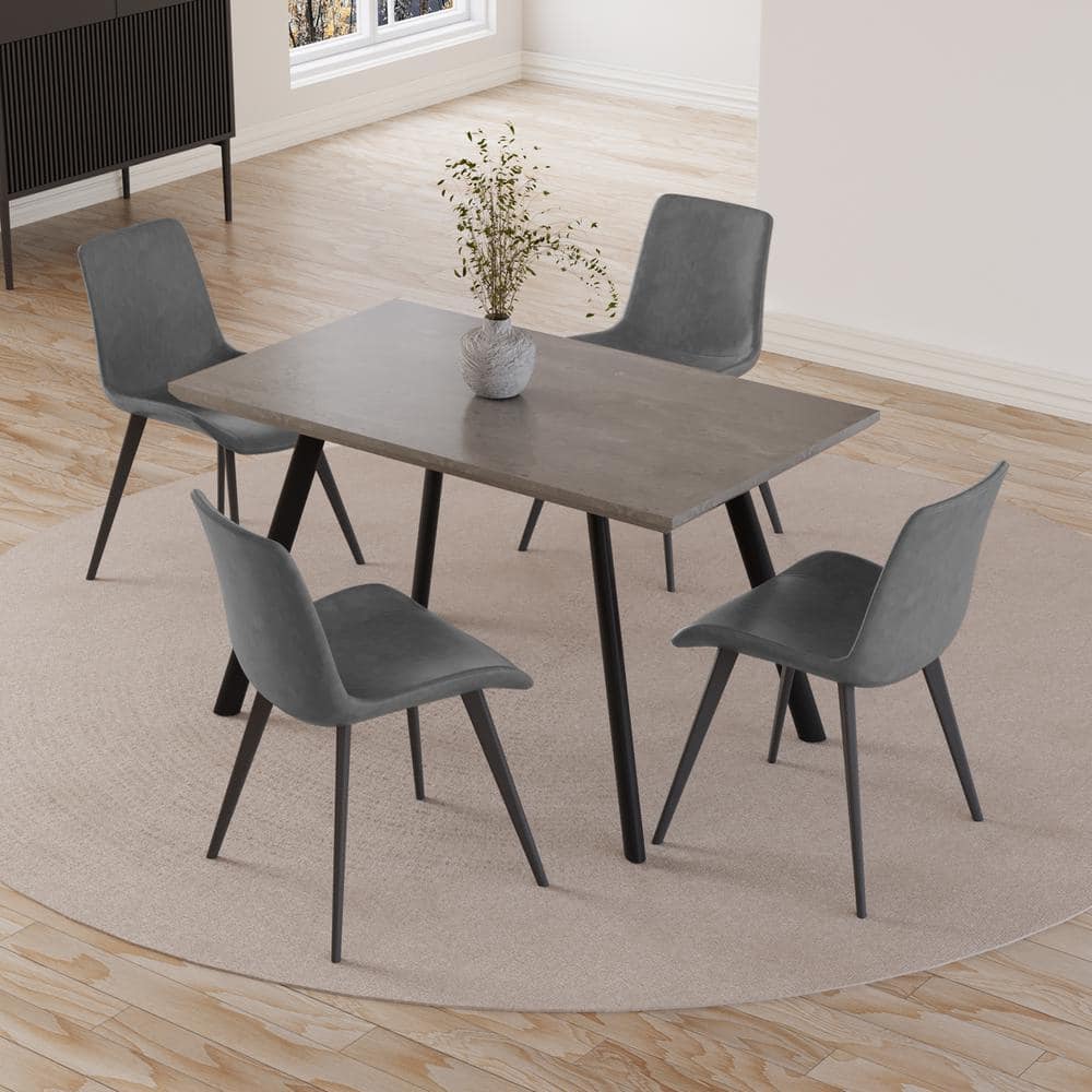 5-Piece Set of Grey Chairs and Grey Rectangular Dining Table with Carbon Steel Legs and 4 Modern Chairs