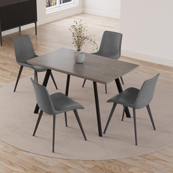 5-Piece Set of Grey Chairs and Grey Rectangular Dining Table with Carbon Steel Legs and 4 Modern Chairs