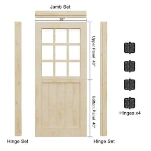 36 in. x 80 in. Solid Pine Universal 9-Lite Clear Glass Unfinished Dutch Door Design Wood Prehung Front Door with Jamb