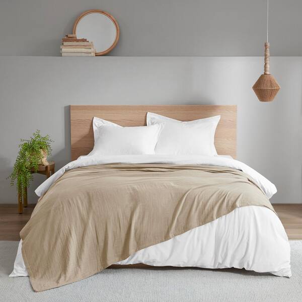 Madison Park Gauze Tan King 100% Cotton Lightweight Blanket