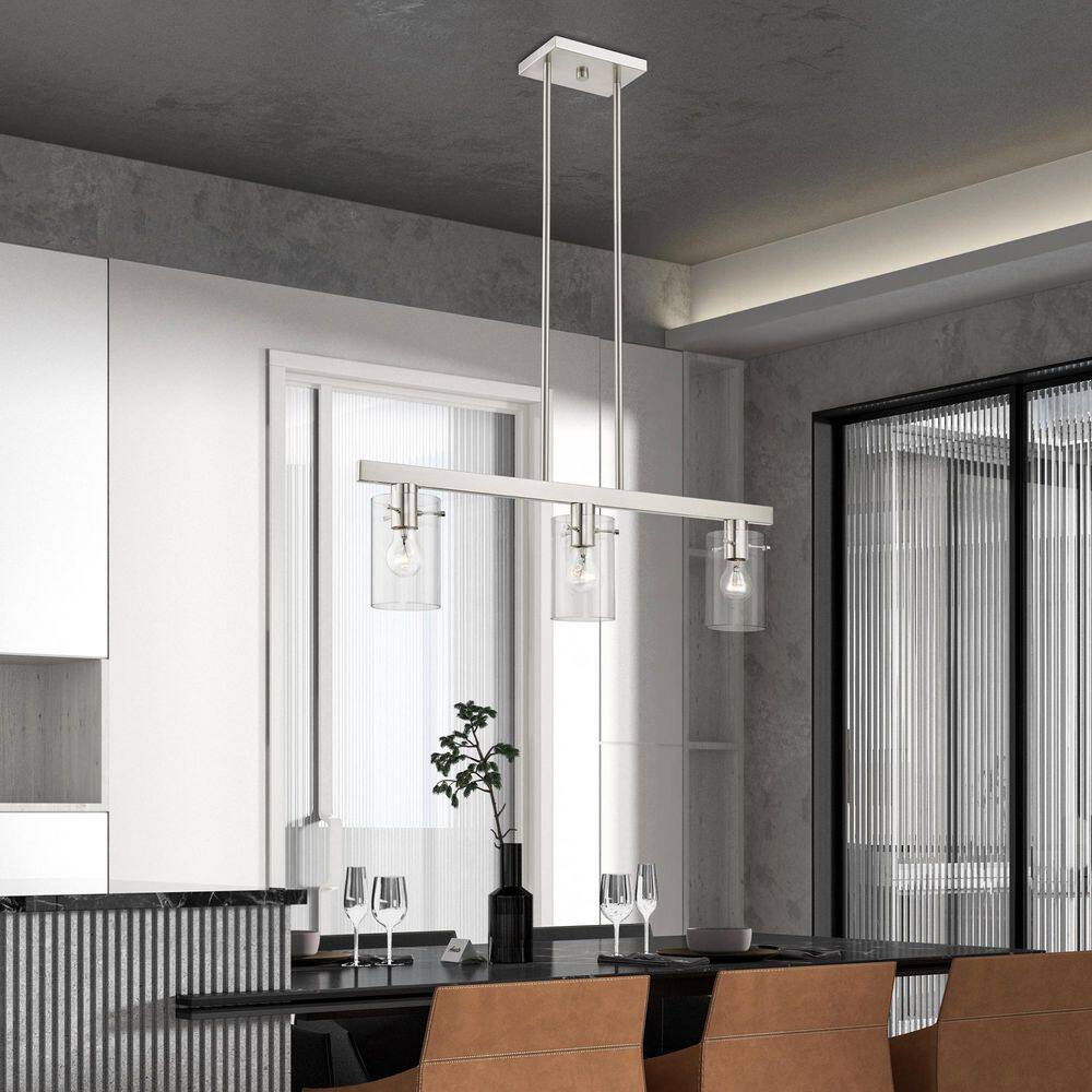 Munich Brushed Nickel 3-Light Linear Chandelier with Clear Glass