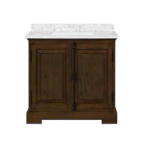 Clinton 36 in. W x 22 in. D x 34 in. H Single Sink Bath Vanity in Antique Coffee with Carrara Marble Top