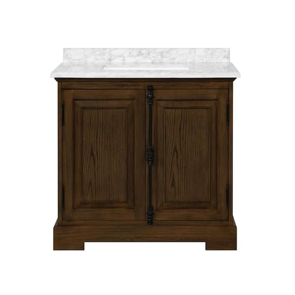 Clinton 36 in. Single Sink Antique Coffee Bath Vanity with Carrara Marble Top (Assembled)