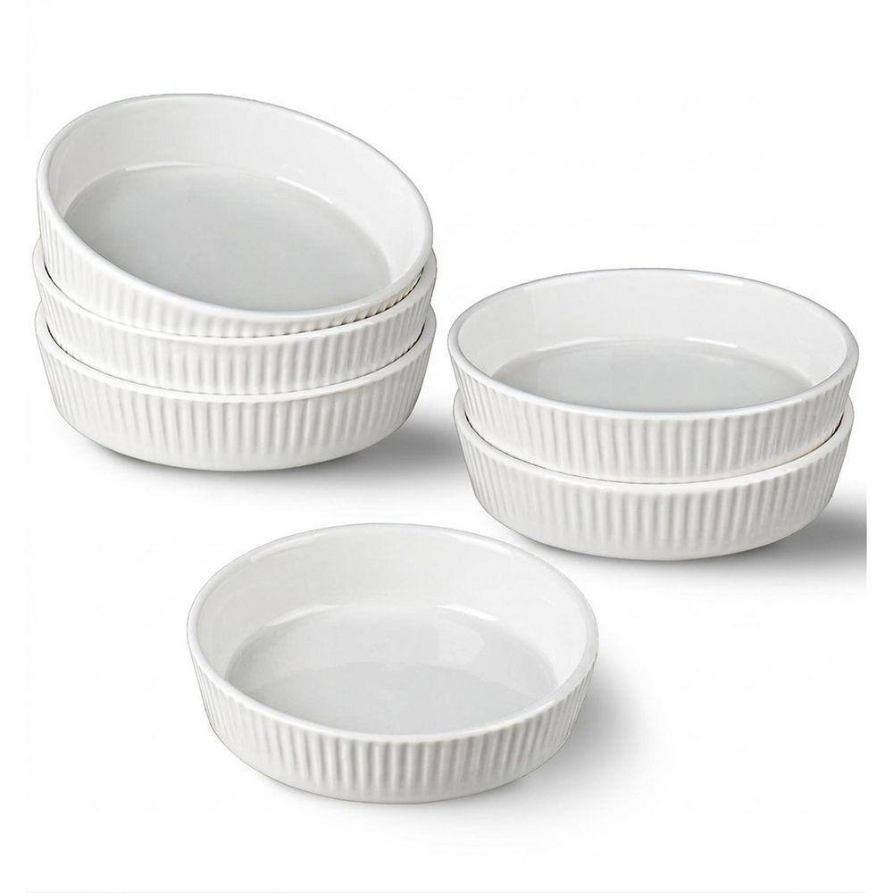 JFVKAF 6-Piece Round Ceramic Ramekin Set White Oven Safe Shallow