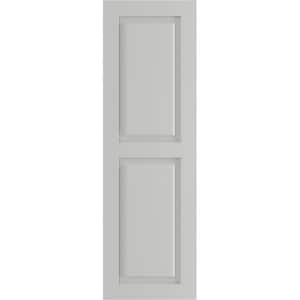 12 in. x 33 in. PVC True Fit Two Equal Raised Panel Shutters Pair in Hailstorm Gray