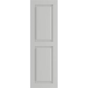 15 in. x 33 in. PVC True Fit Two Equal Raised Panel Shutters Pair in Hailstorm Gray