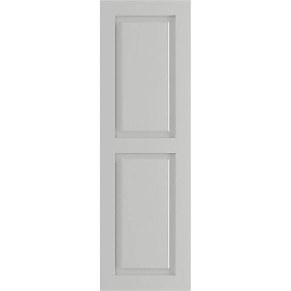 Ekena Millwork 15 in. x 34 in. PVC True Fit Two Equal Raised Panel Shutters Pair in Hailstorm Gray