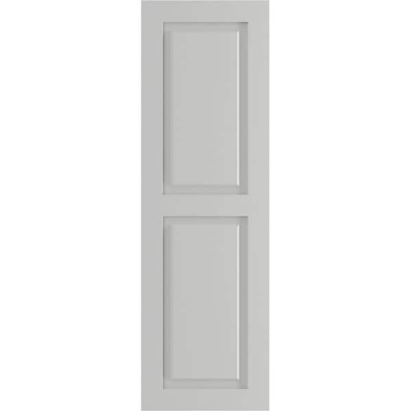 Ekena Millwork 18 in. x 45 in. PVC True Fit Two Equal Raised Panel Shutters Pair in Hailstorm Gray