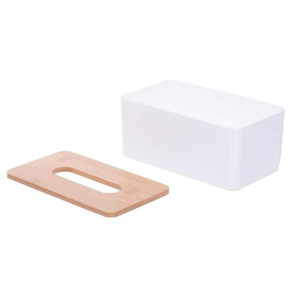 Basicwise Bamboo Removable Top Lid Rectangular Tissue Box