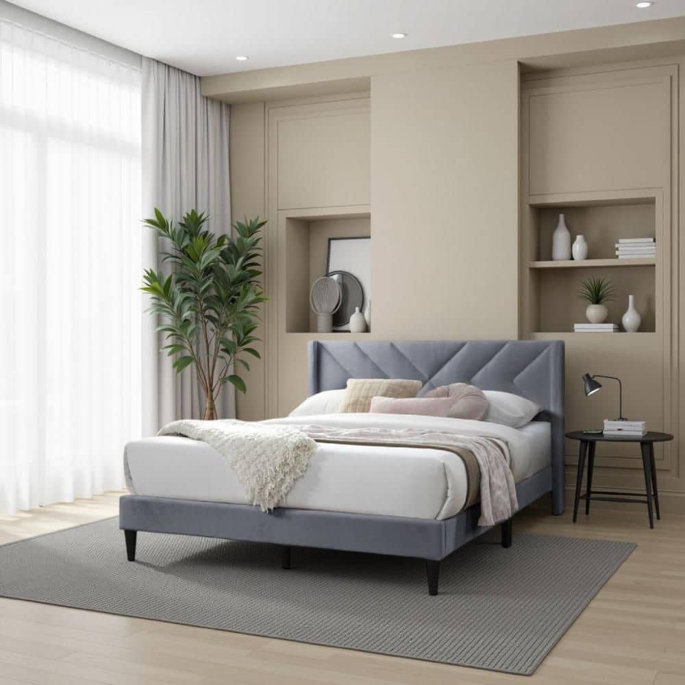 Benjara Reno Gray and Black Wood Frame Queen Size Panel Bed