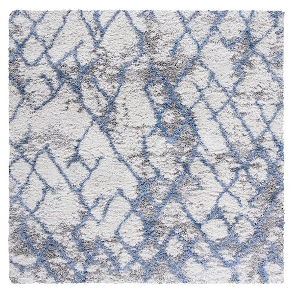 Horizon Shag 5 ft. x 5 ft. Ivory/Blue Abstract Diamond Square Area Rug