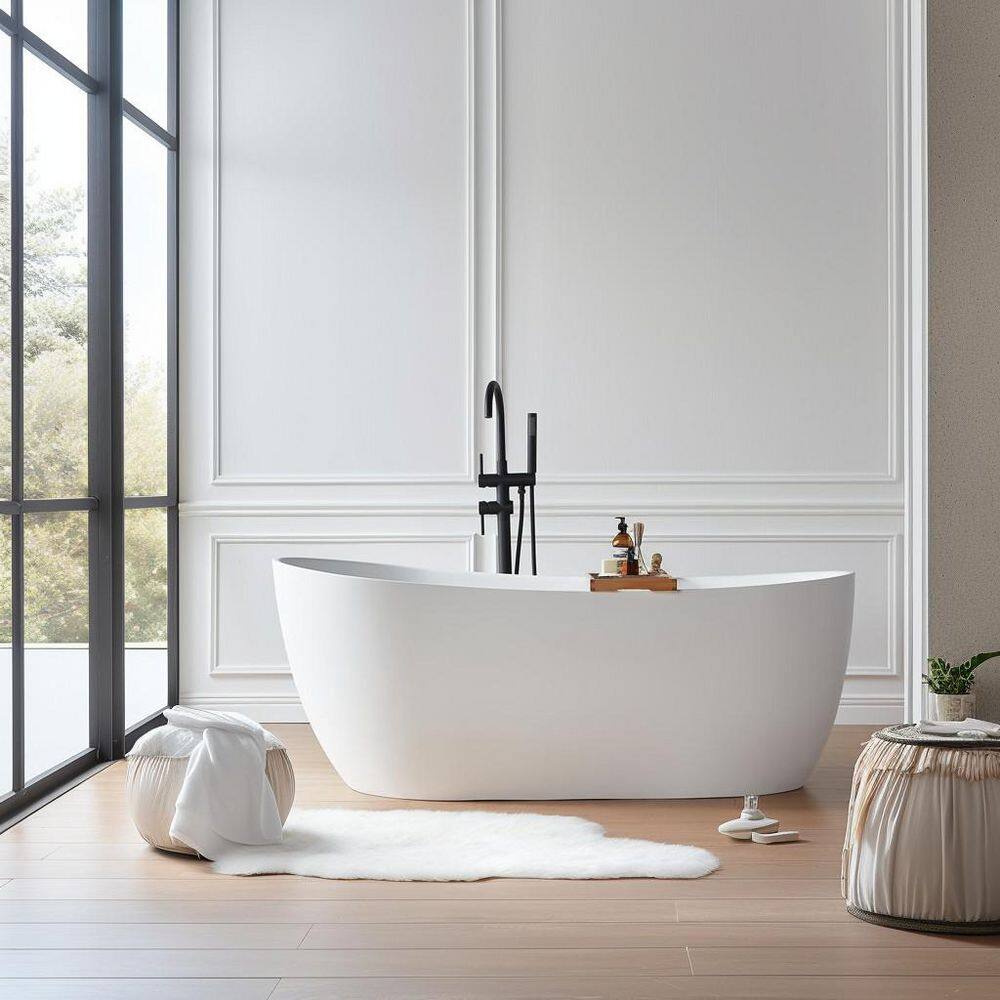 Moray 63 in. x 31 in. Solid Surface Stone Resin Flat bottom Freestanding Bathtub Soaking Bathtub in Matte White price history on PriceWatchPro