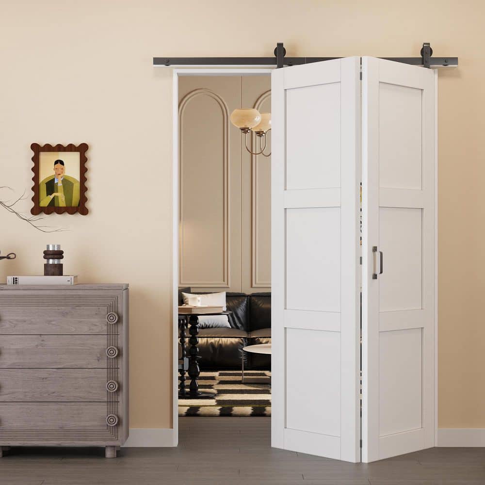 ARK DESIGN 56 in. x 80 in. Paneled 3 Lite White Primed MDF Bifold ...