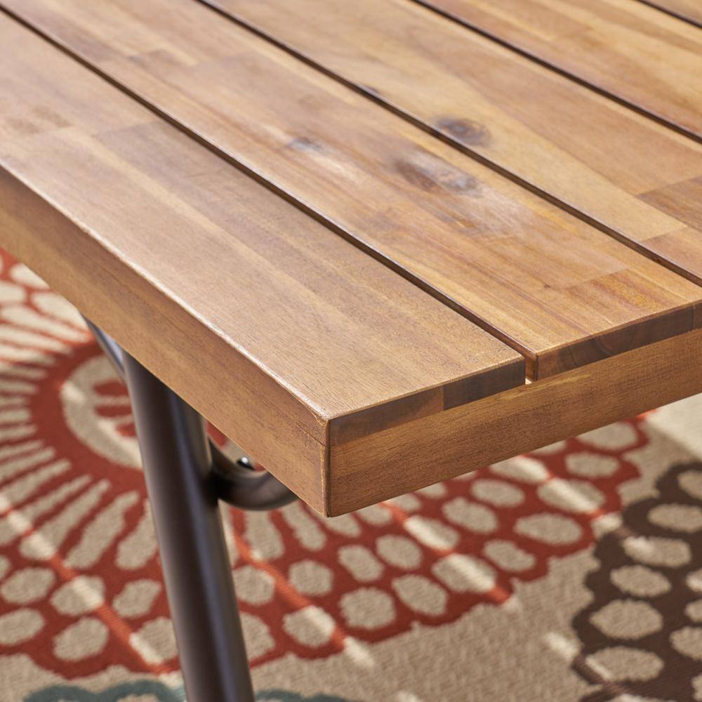 Acacia Wood and Black Iron Outdoor Coffee Table