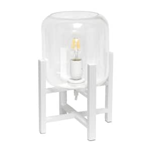 13.38 in. White Wood Mounted Table Lamp with Cylinder Glass Shade