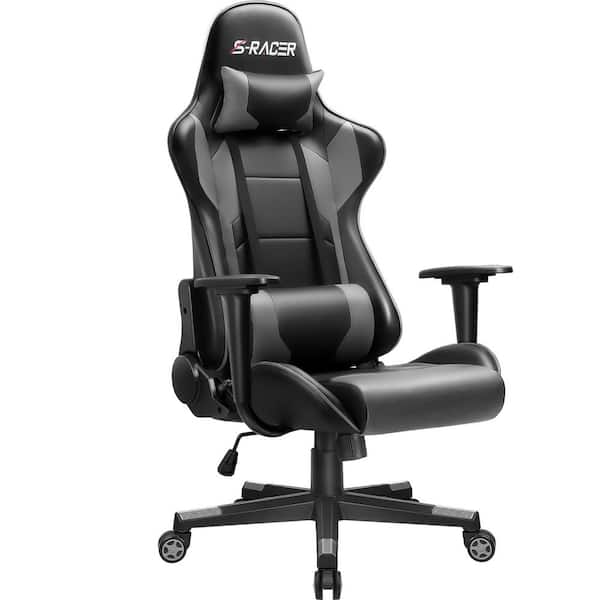 LACOO Gaming Chair Racing style Chair Office Chair High Back PU Leather Computer Chair with Headrest (Gray)