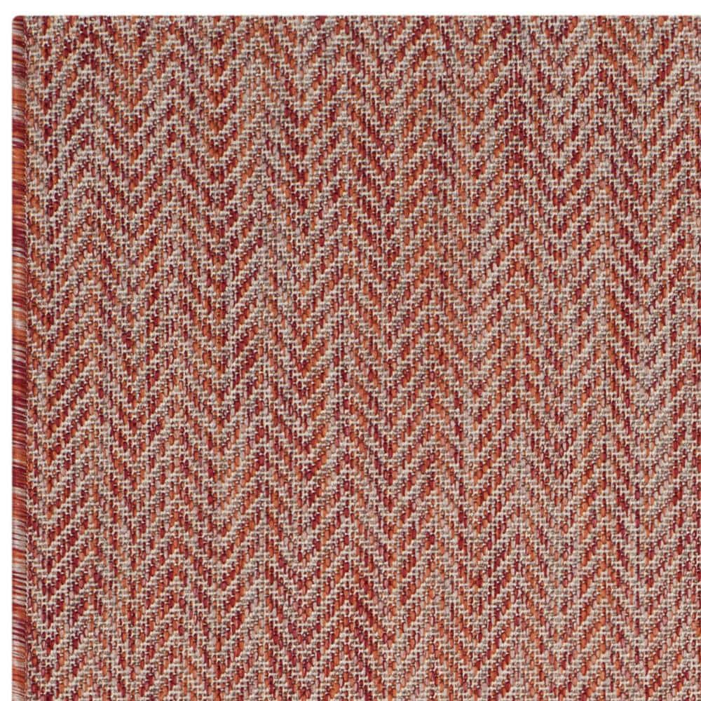 Modern Indoor/Outdoor Chevron Striped Rug, 2'7" x 5', Red/Beige