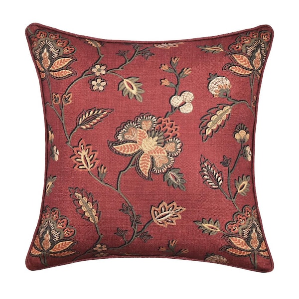 Unbranded Bari Red Polyester Jacobean 20" Square Decorative Throw Pillow 20 In. L X 20 In. W