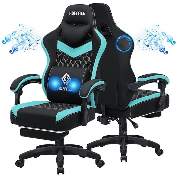 Hoffree Fabric Reclining Ergonomic Gaming Chair in Teal/Black with