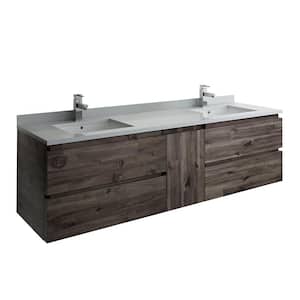 Formosa 72 in. Modern Double Wall Hung Vanity in Warm Gray with Quartz Stone Vanity Top in White with White Basins