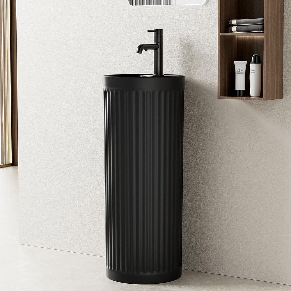 15.8 in. W x 33 in. H Tall Circular Basin Pedestal Sink in Black with Singl